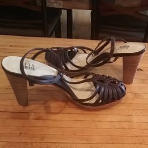 City Streets Brown leather block heels